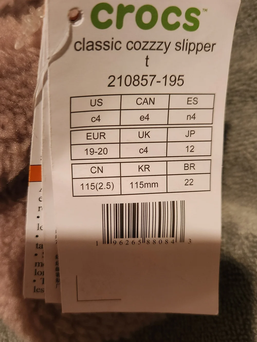 CROCS Kids Plush Slip-On Slippers in Light Taupe